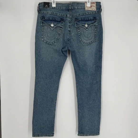 True‎ Religion Geno Relaxed Slim Denim Jeans W38 L32 Blue Distressed Wash